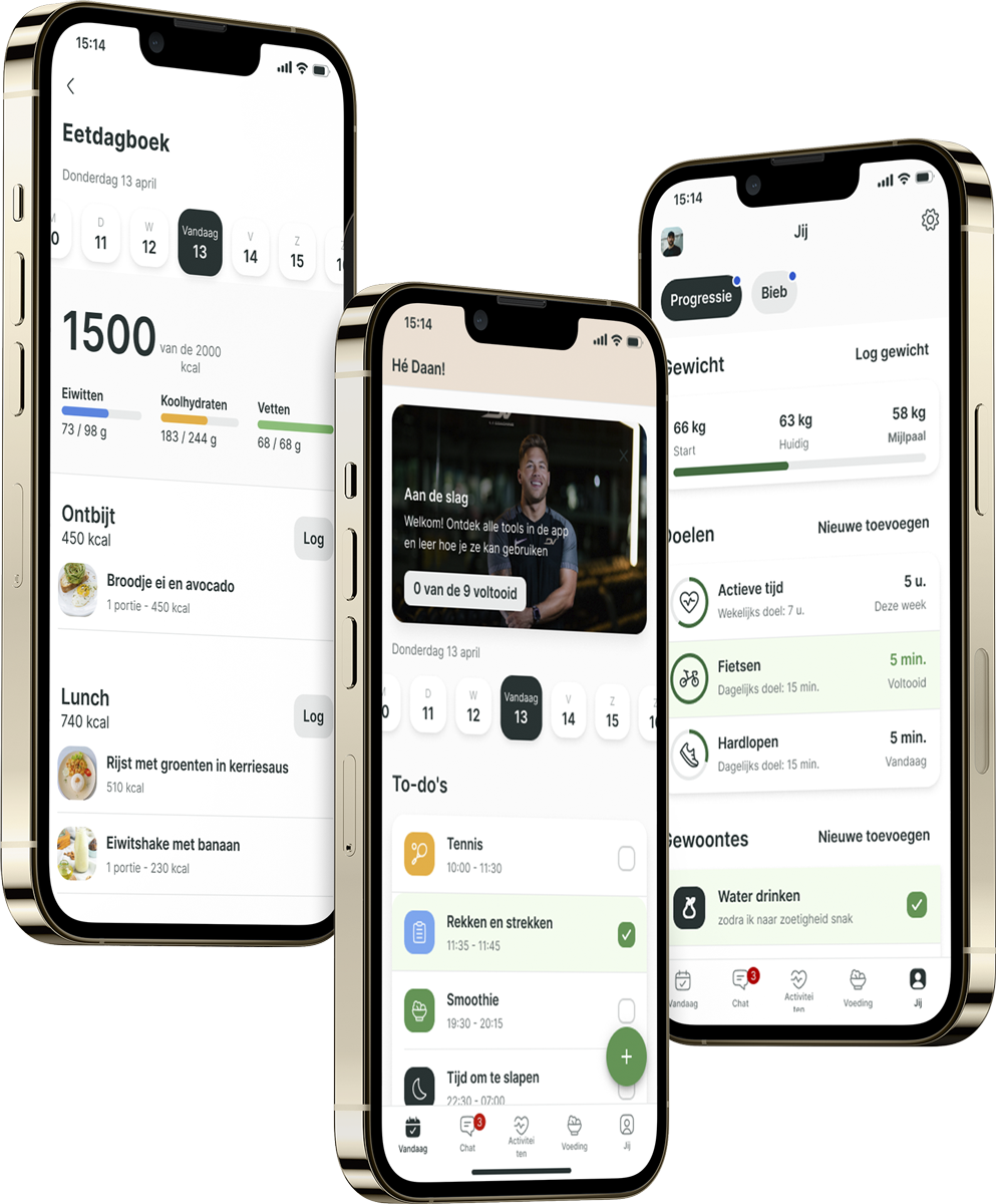 Een mockup van de coaching app die de functies laat zien.
